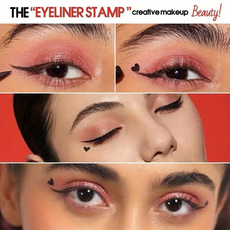 AuraLab 2-in-1 black liquid eyeliner with moon stamp, double-head design, quick dry, smudge-proof, long-lasting eye makeup tool.