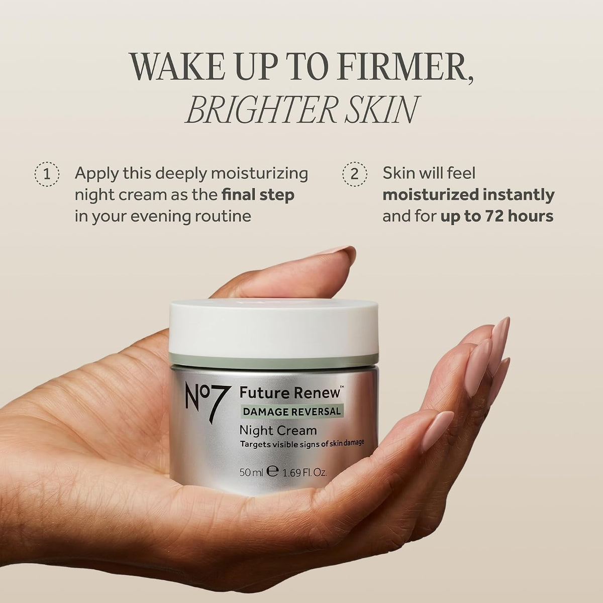 AuraLab Future Renew Damage Reversal Night Cream jar with 1.69 oz of skincare cream for skin repair and rejuvenation.