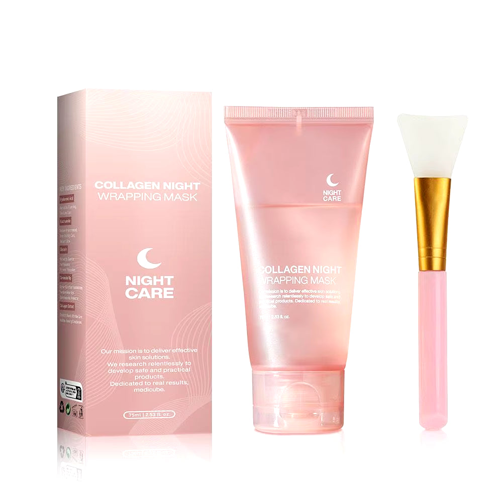 AuraLab hydrolyzed collagen overnight facial mask with peel-off format, hydrating and firming for elasticity and dullness reduction.