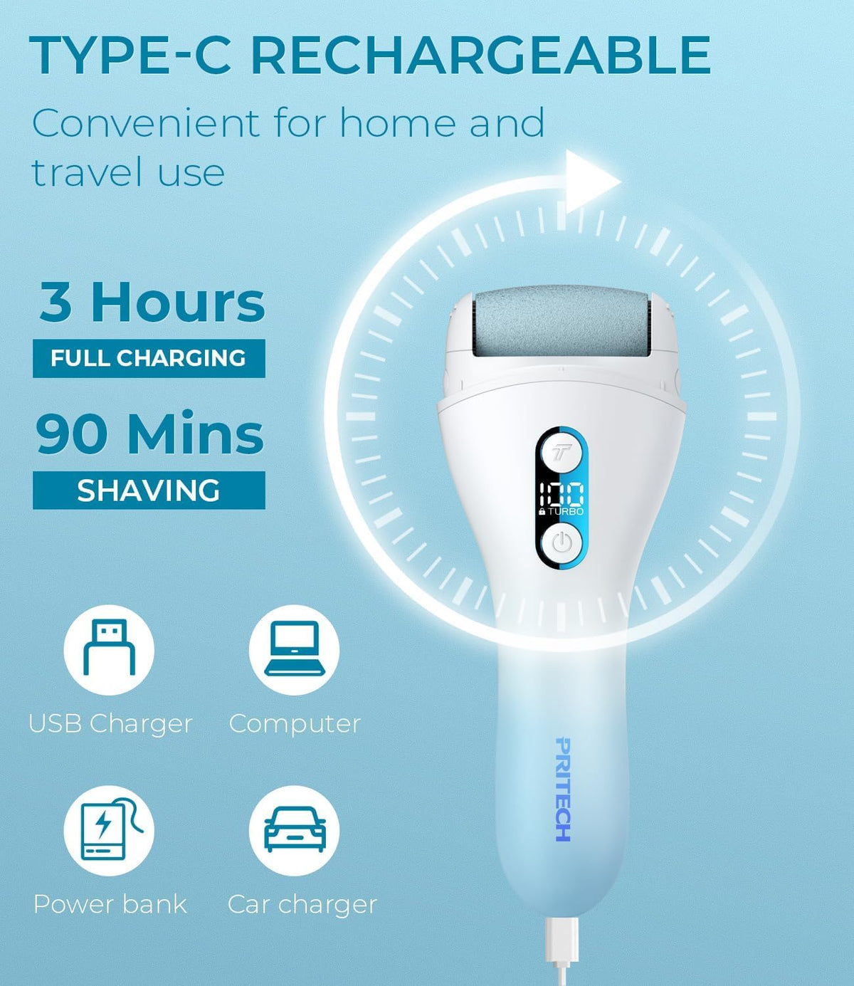 Rechargeable Waterproof Foot Callus Remover and Pedicure Tool