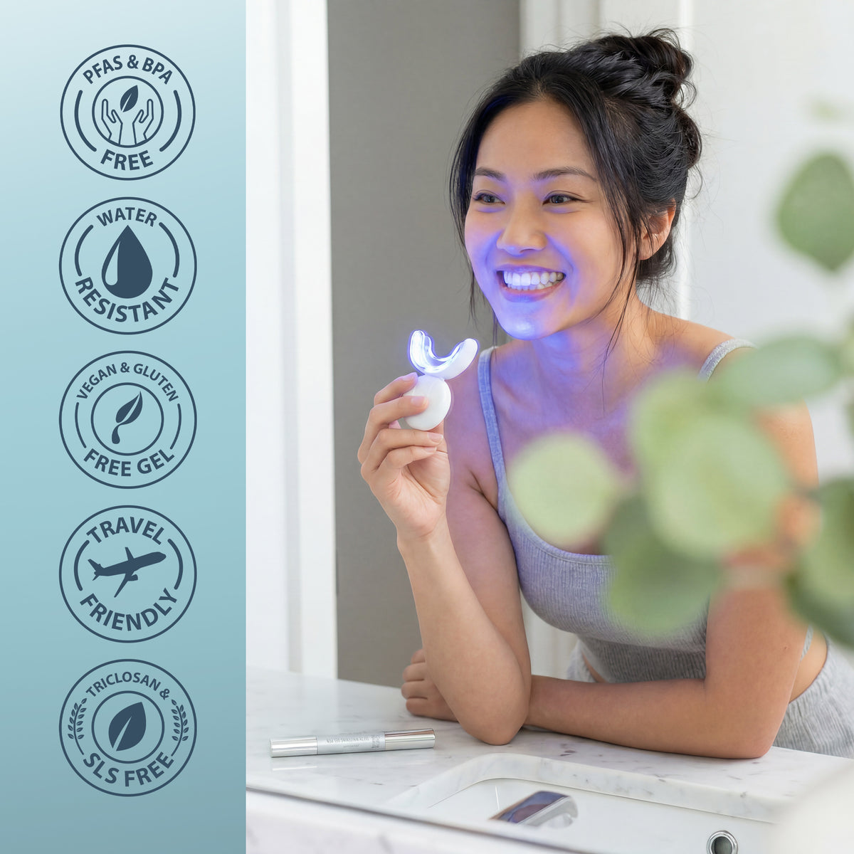AuraLab professional teeth whitening wireless kit with LED mouth tray and whitening gel for brighter, healthier smile.